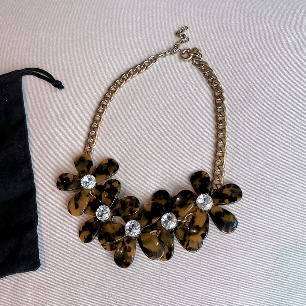J. Crew Tortoise Coffee Flowers Crystal Necklace